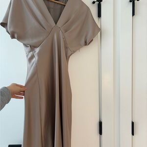 Zara Satin Taupe Midi Dress